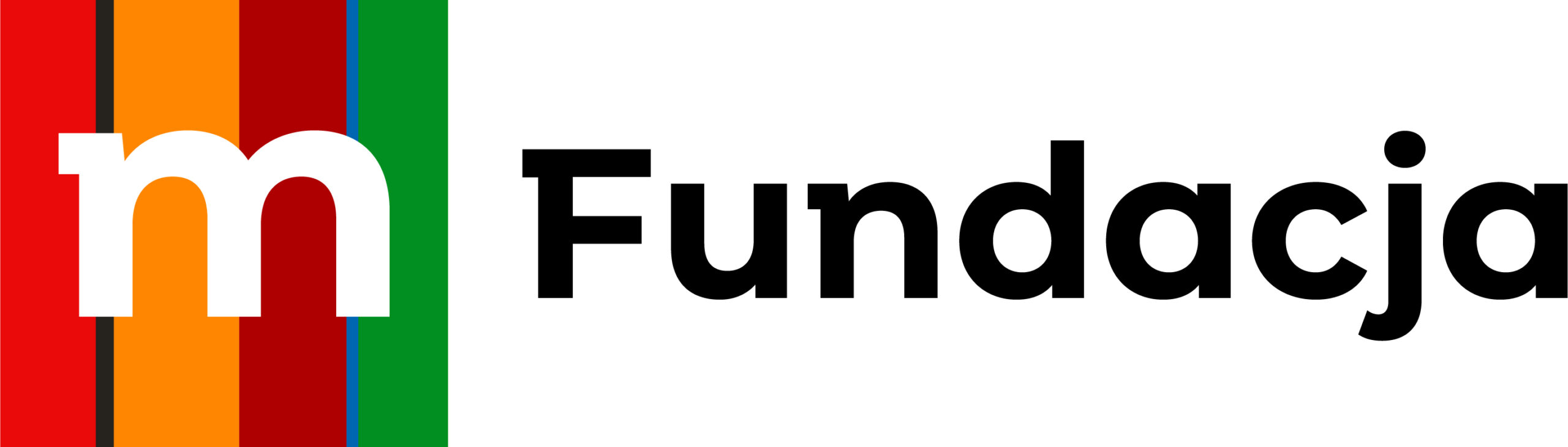 Logo fundacji mBanku - literka m na pasiastym tle w kolorze pomarańczu, czerwieni i zielonego, obok napis Fundacja.